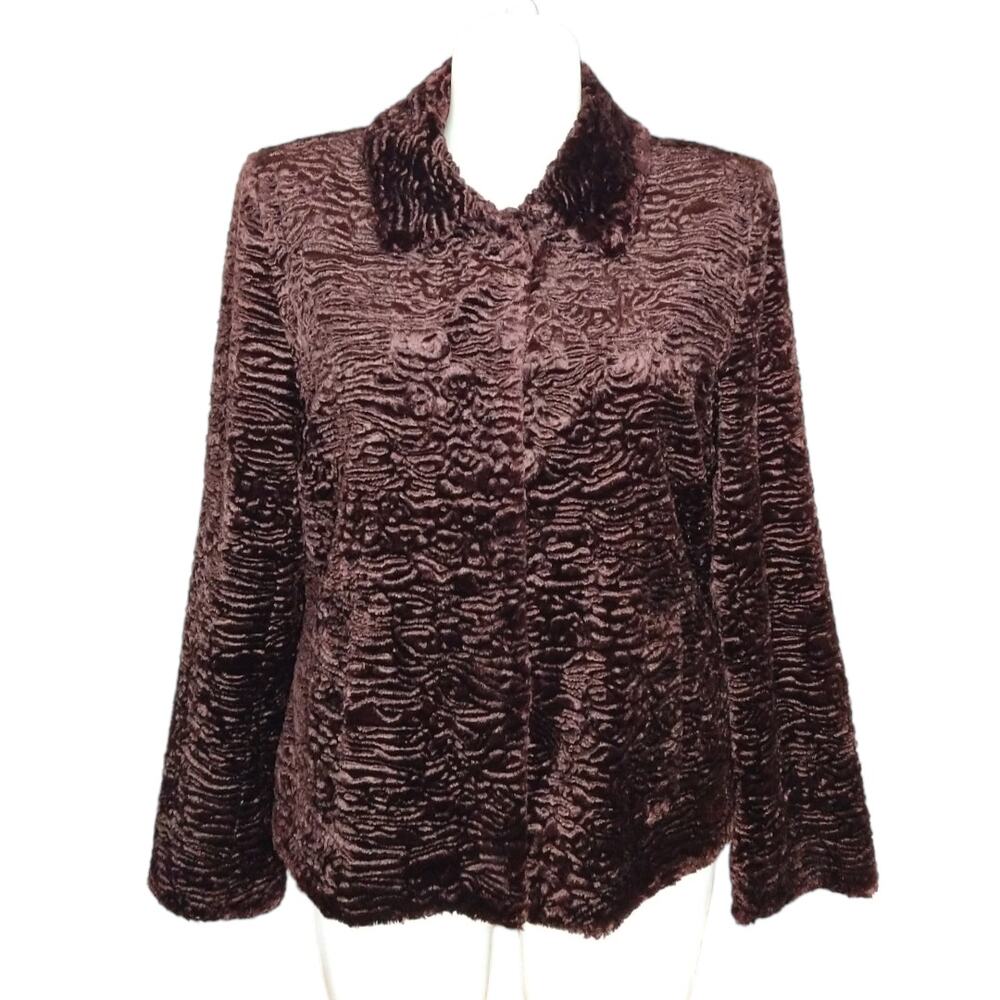 Kate Hill Curly Brown Lambs Fur Jacket size 16 Fitted Boxy